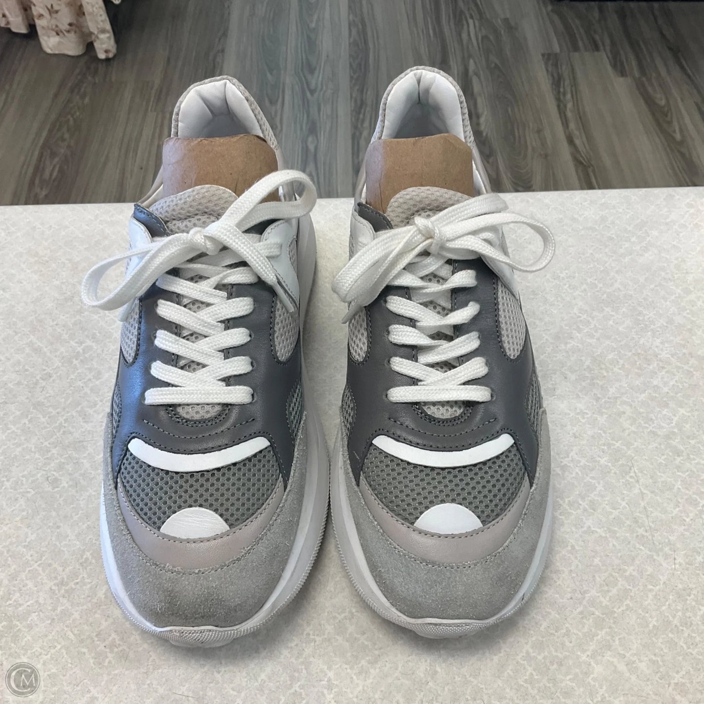 Shoes Luxury Designer By Moschino In Grey, Size: 8.5
