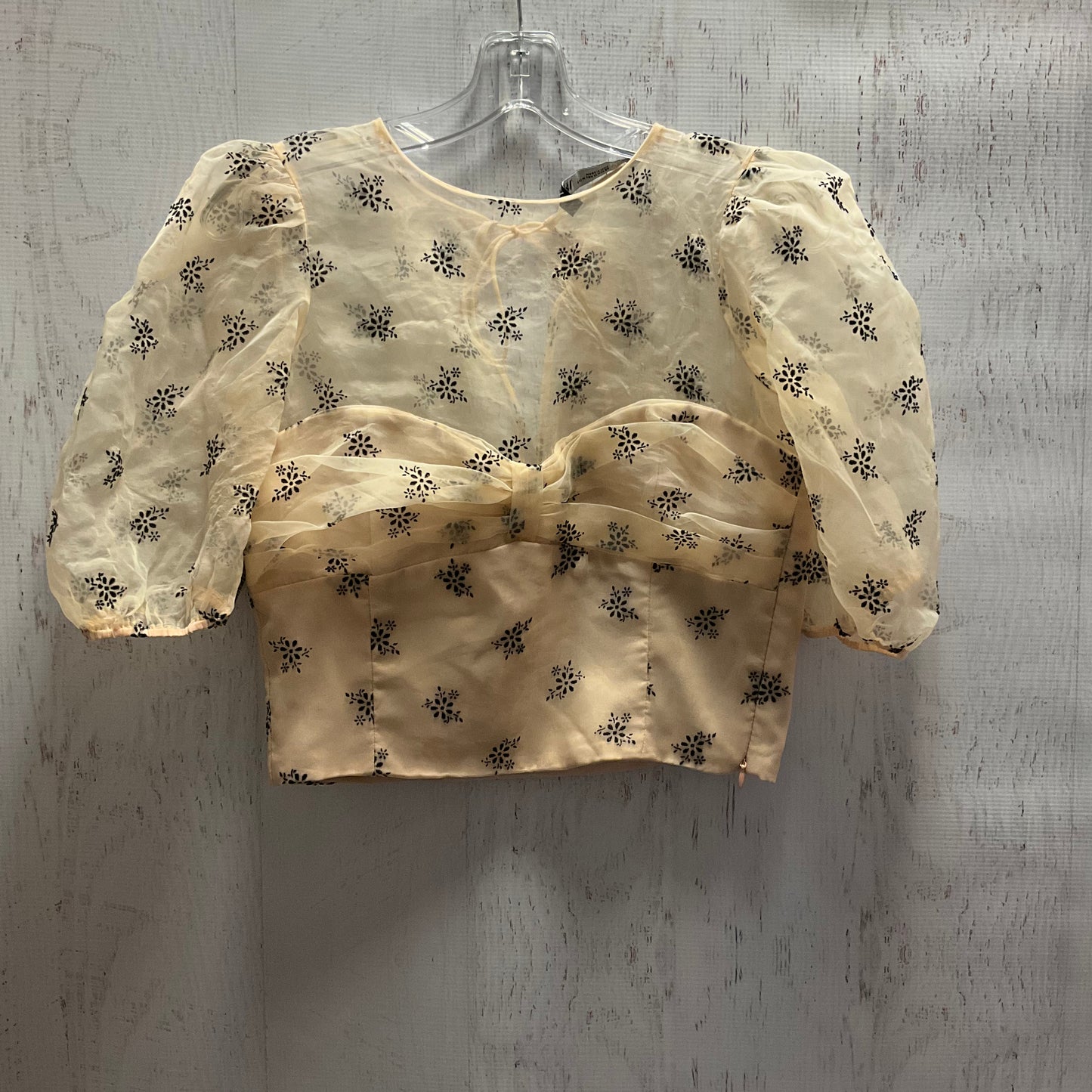 Top 3/4 Sleeve By Zara In Black & Tan, Size:M