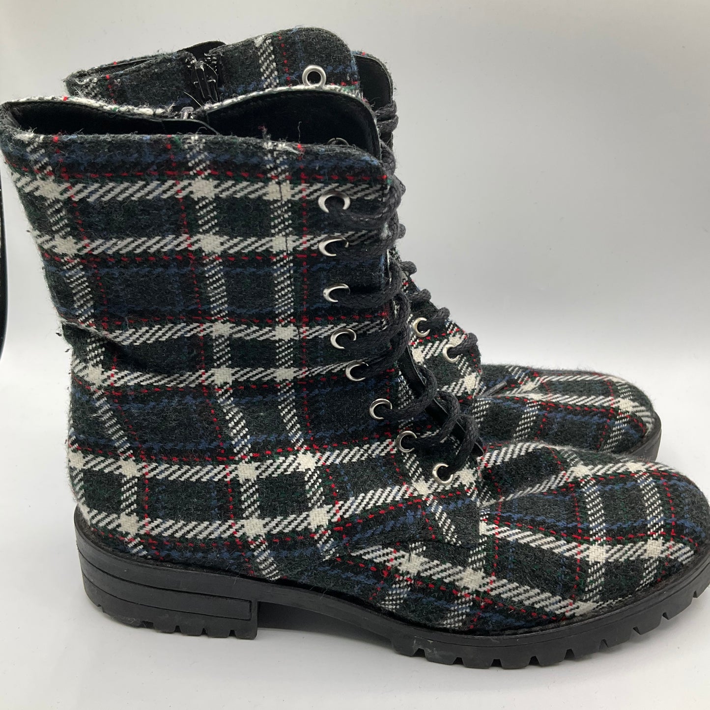 Boots Combat By Clothes Mentor In Plaid Pattern, Size: 7