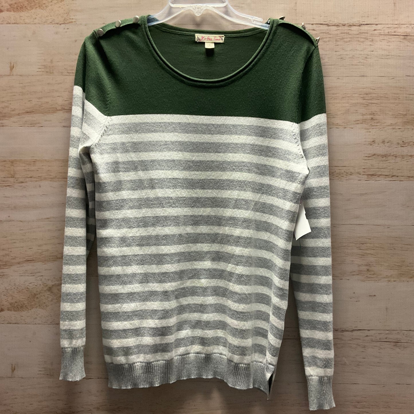 Top Long Sleeve By Its Our Time In Green & Grey, Size: L