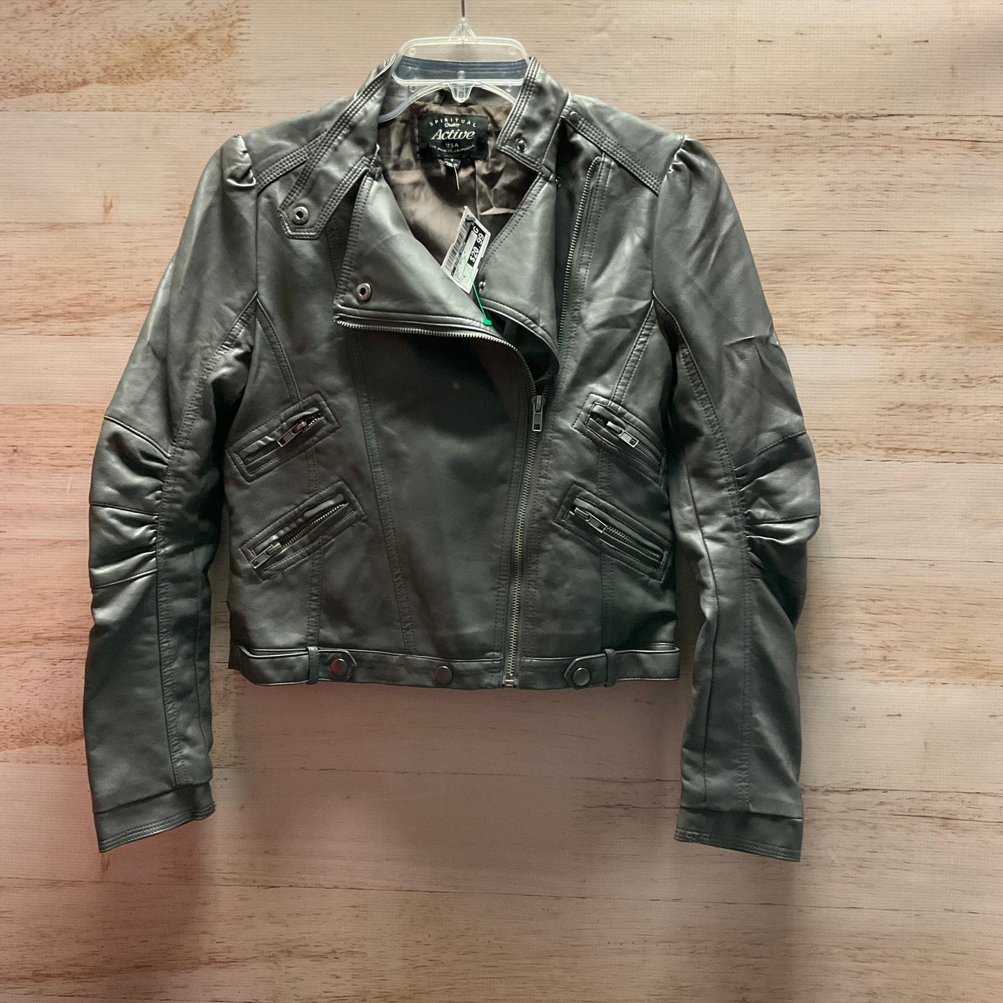 Jacket Moto By Clothes Mentor In Grey, Size: S