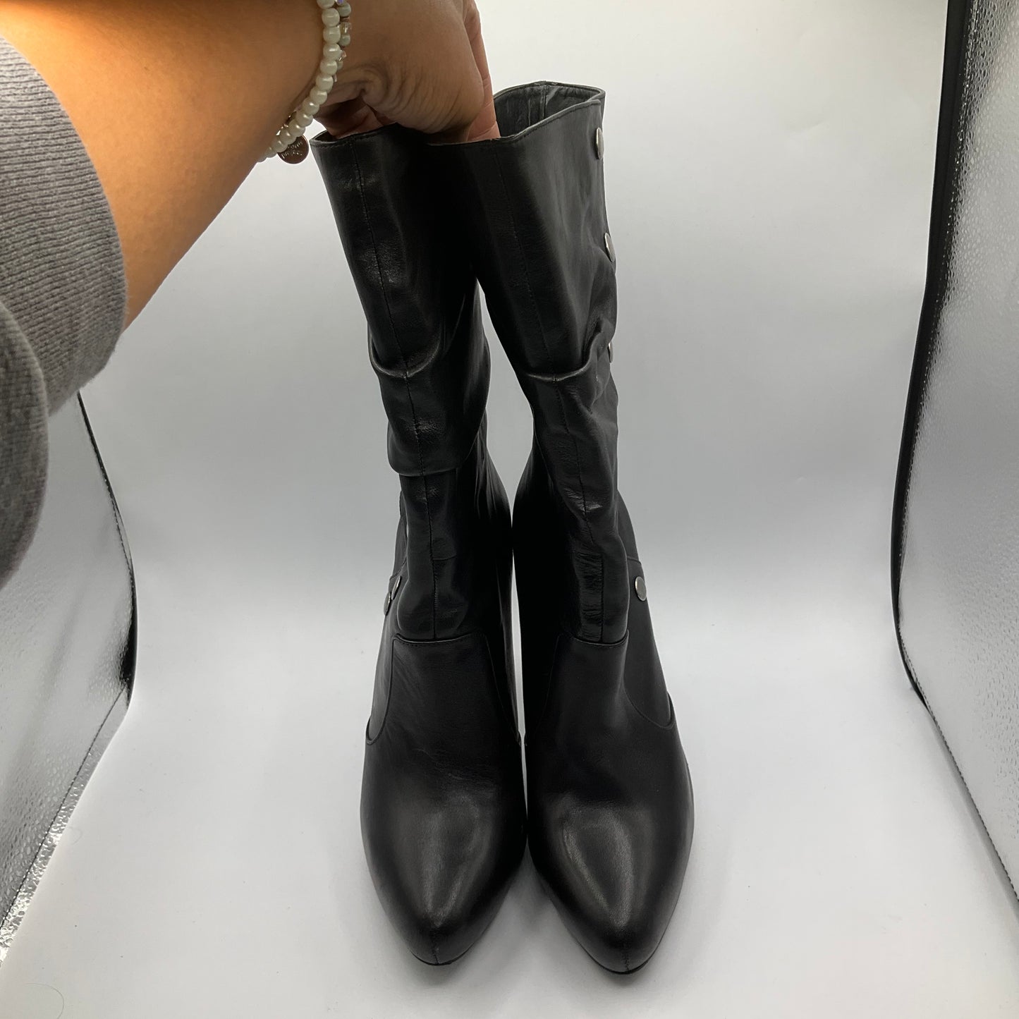 Boots Ankle Heels By Aldo In Black, Size: 9