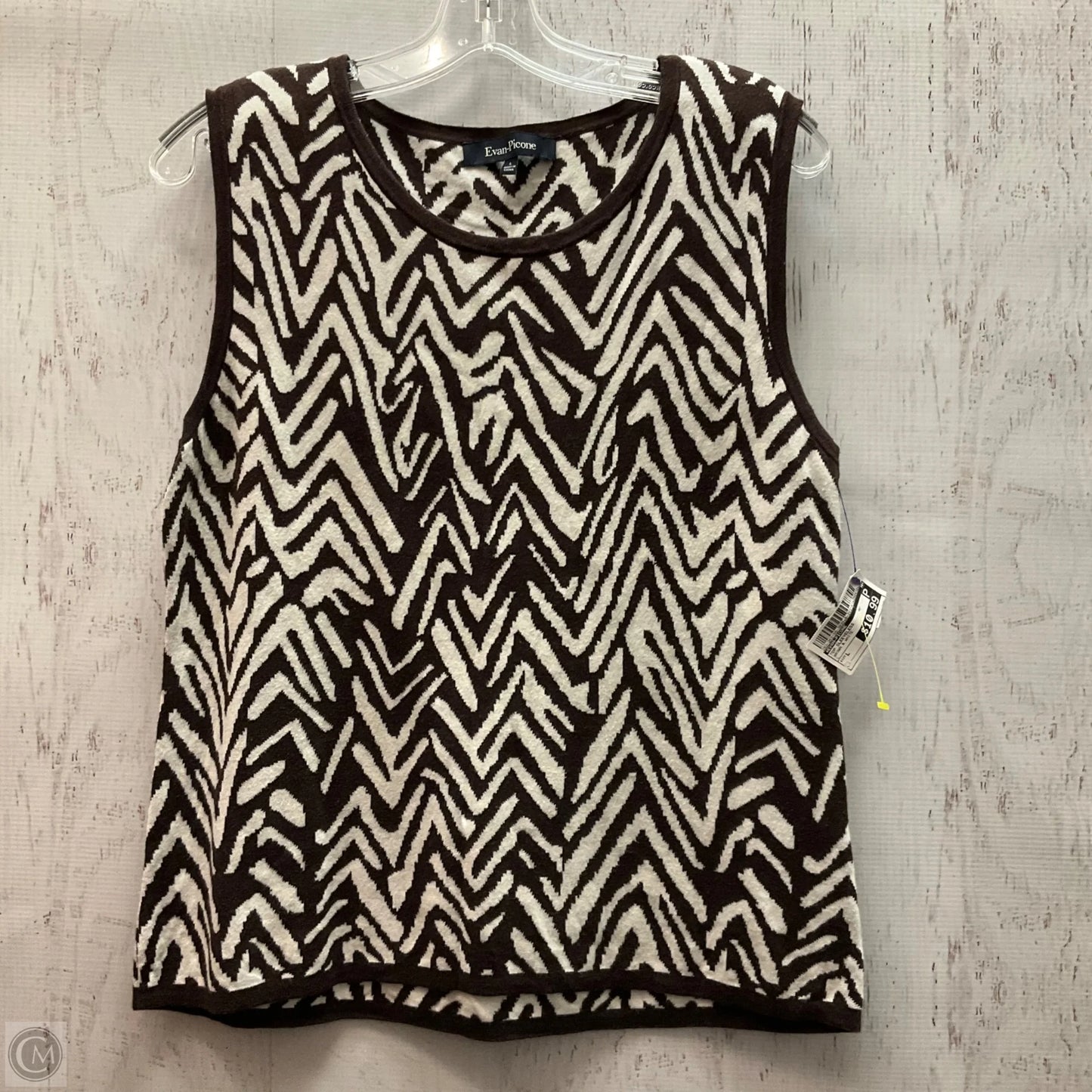 Top Sleeveless By Evan-picone In Brown & White, Size: L