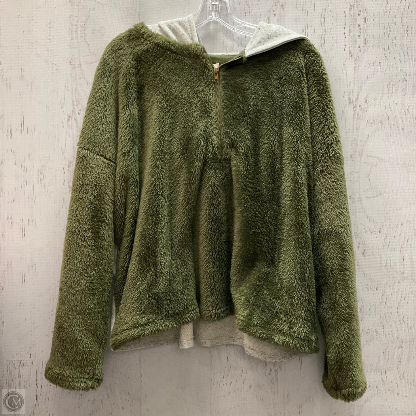 Sweatshirt Hoodie By Umgee In Green & Grey, Size: M