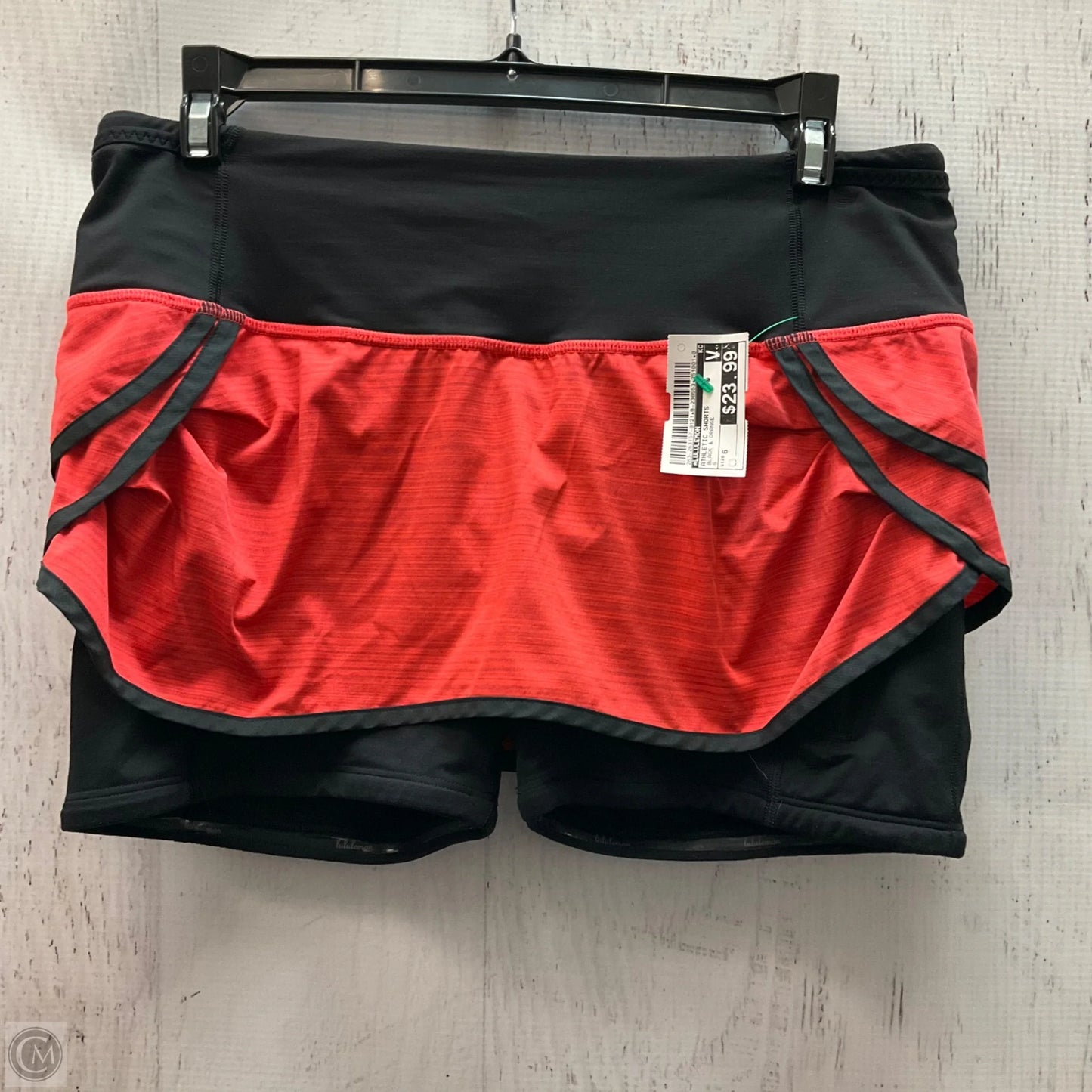Athletic Shorts By Lululemon In Black & Orange, Size: 6