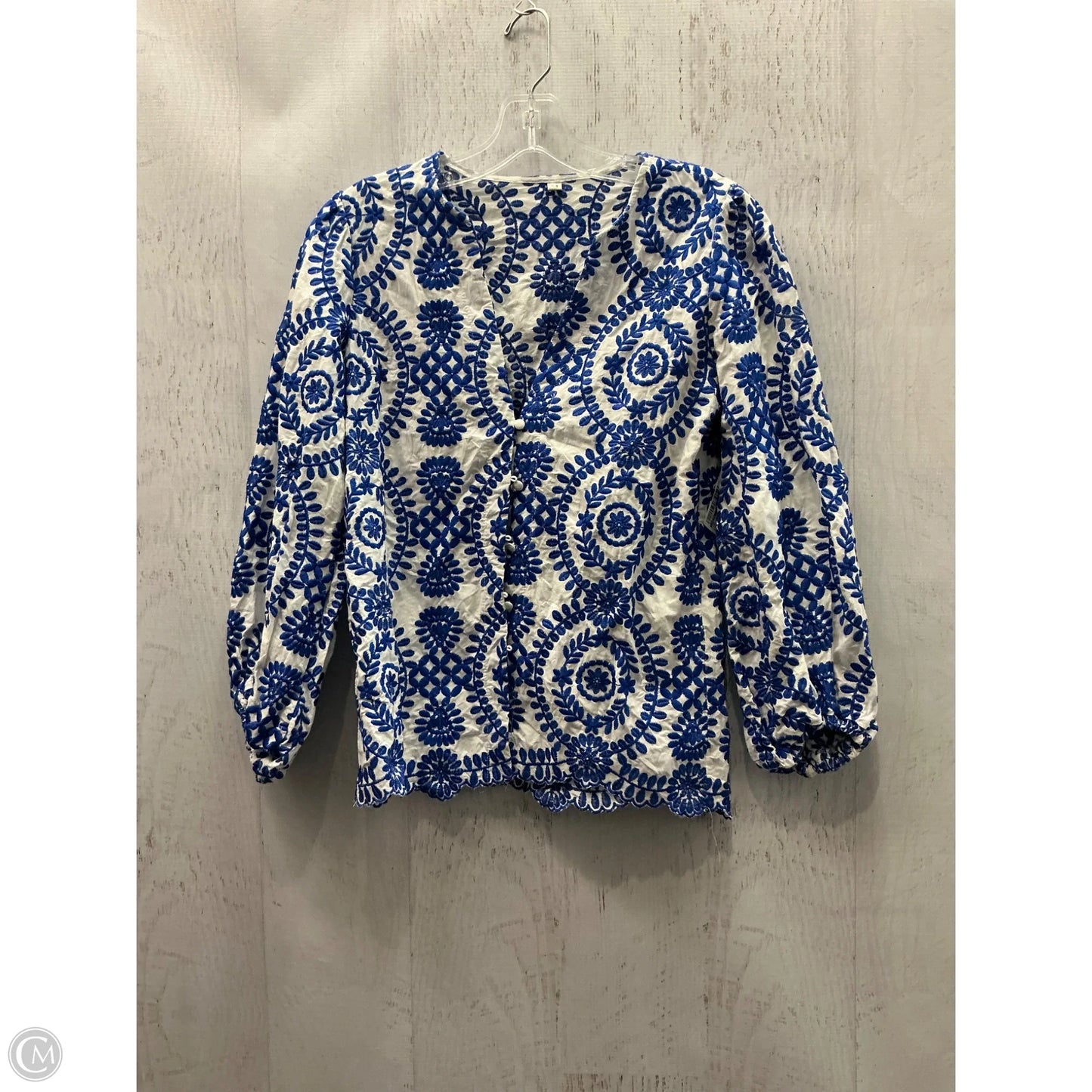 Top Long Sleeve By Shein In Blue & White, Size: M