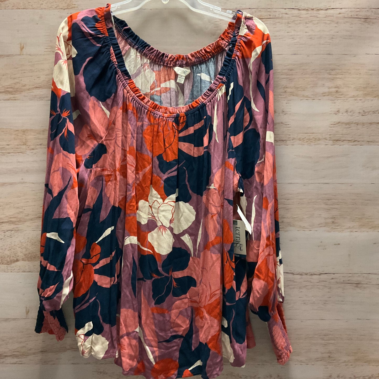 Top Long Sleeve By Terra & Sky In Floral Print, Size: 2x