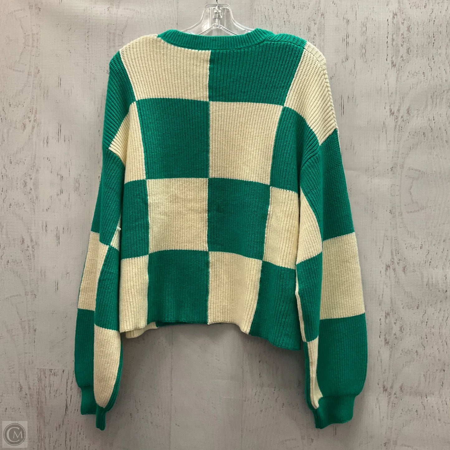 Sweater By Clothes Mentor In Green & White, Size: L