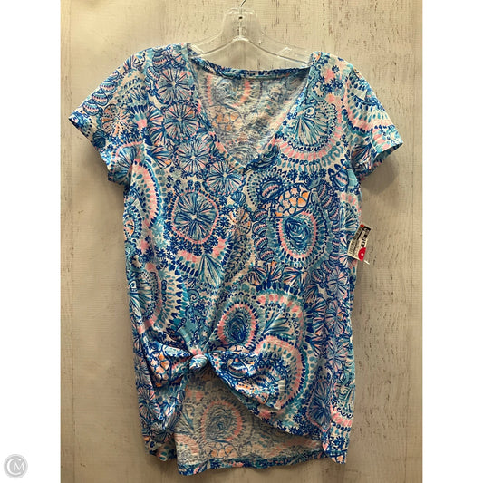 Top Short Sleeve Designer By Lilly Pulitzer In Blue & Pink, Size: M