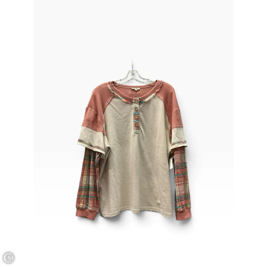 Top Long Sleeve By Easel In Pink & White, Size: M