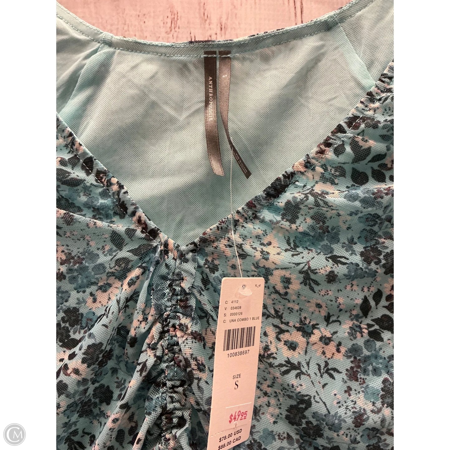 Top Short Sleeve By Anthropologie In Blue, Size: S