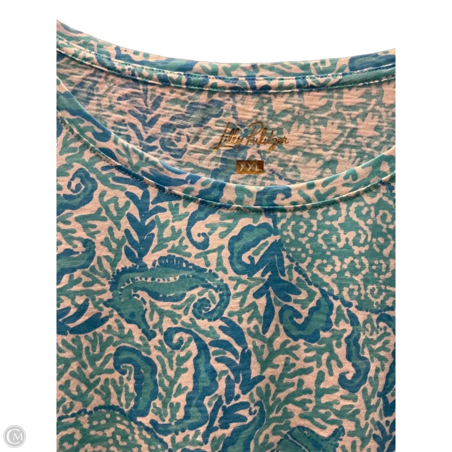 Top Short Sleeve Designer By Lilly Pulitzer In Blue, Size: Xxl