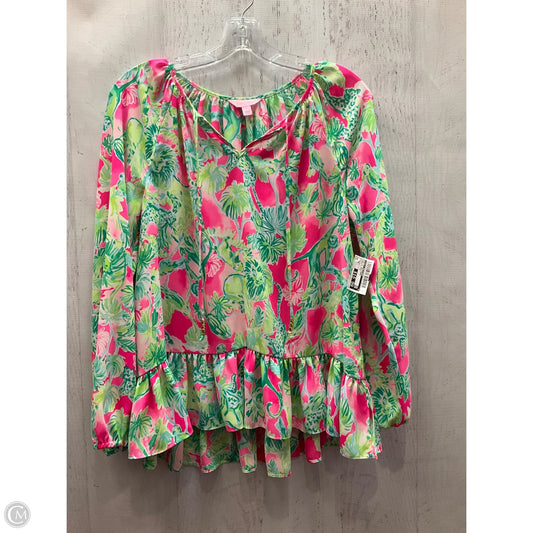 Top Long Sleeve Designer By Lilly Pulitzer In Green & Pink, Size: S