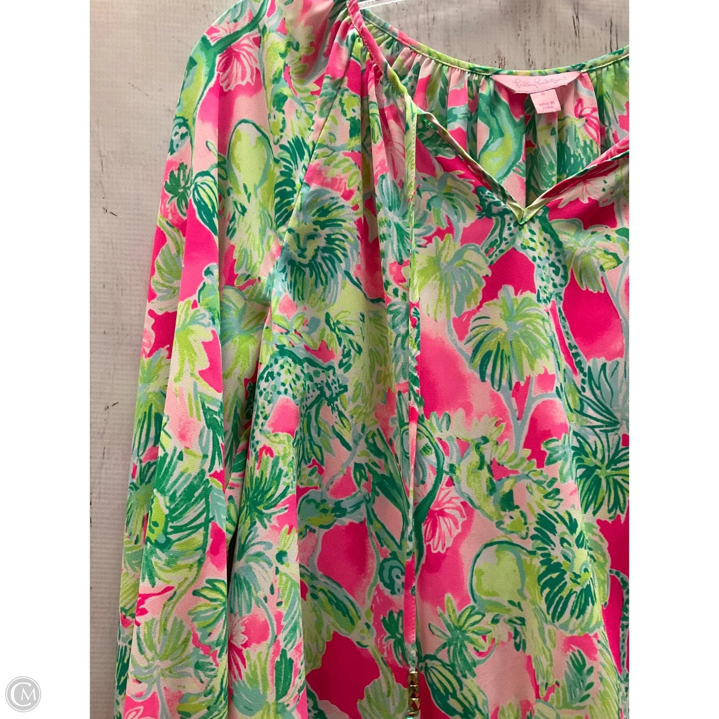 Top Long Sleeve Designer By Lilly Pulitzer In Green & Pink, Size: S