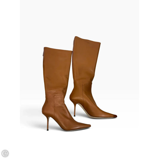 Boots Knee Heels By Clothes Mentor In Tan, Size: 9.5