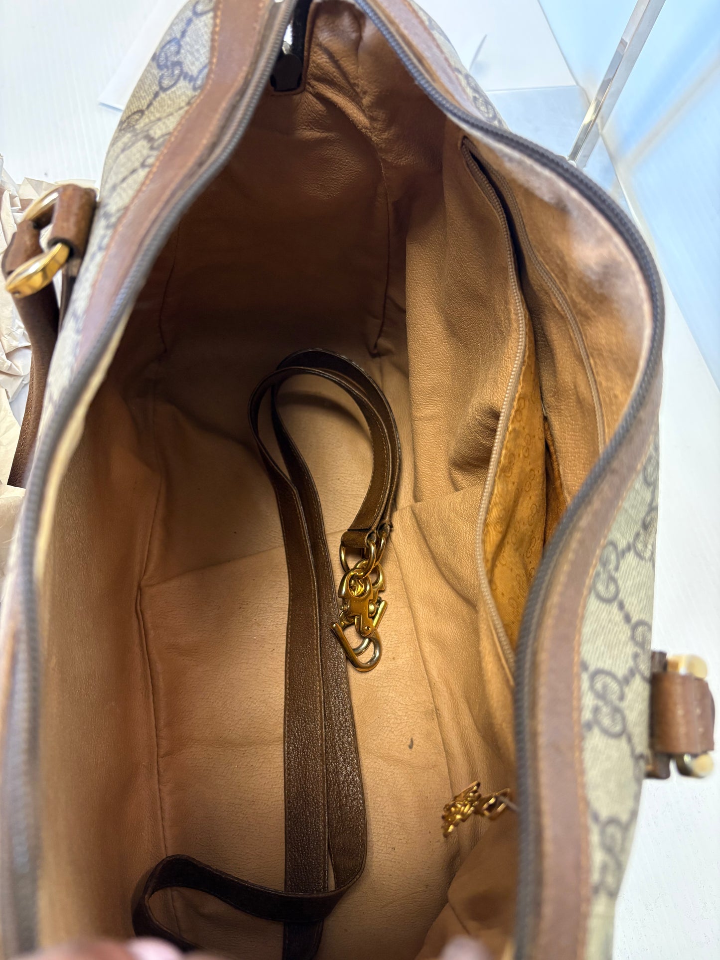 Handbag Luxury Designer By Gucci In Brown, Size:Large