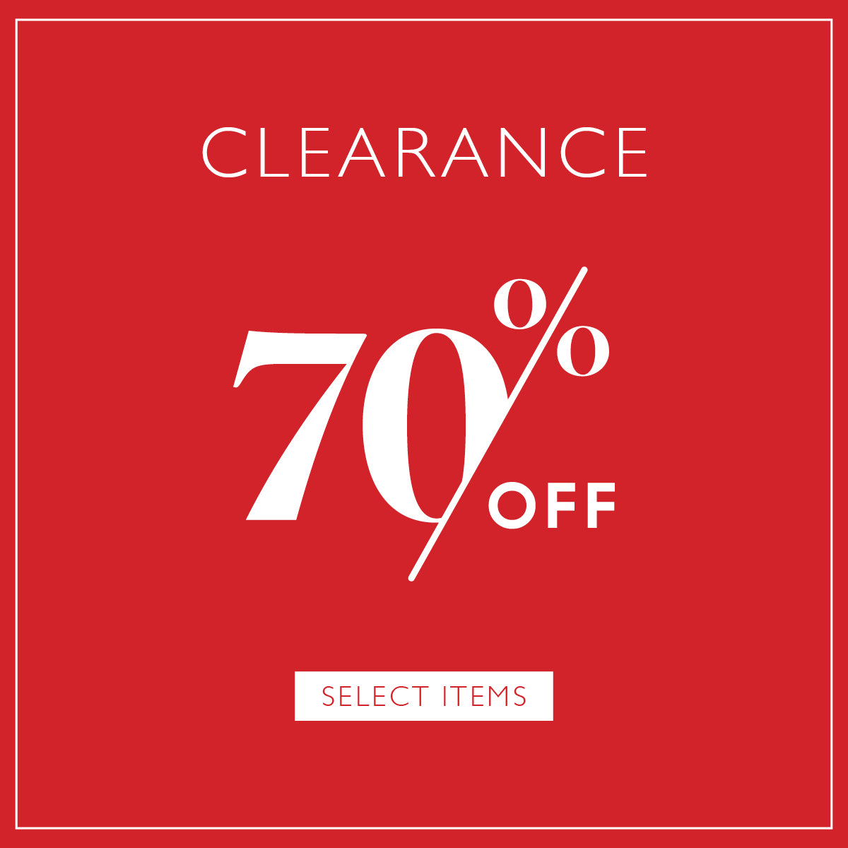 red square with 70% off clearance